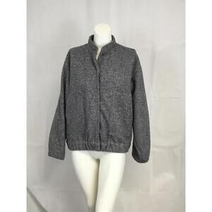 [318] Jacket M Gray Fleece Snap Front Collared Elastic Hem Casual Outerwear